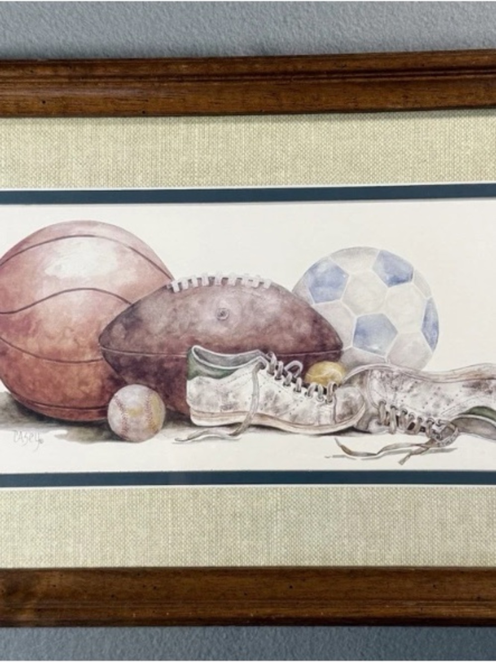 Home Interiors Vintage Sports Still Life in Brown, Tan, Blue